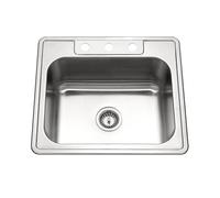Houzer 2522-8BS3-1 Glowtone Series Topmount Stainless Steel 3-Hole Single Bowl Kitchen Sink, 8-Inch Deep
