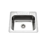 Houzer 2522-9BS3-1 Glowtone Series Topmount Stainless Steel 3-Hole Single Bowl Kitchen Sink, 9-Inch Deep
