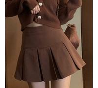 HOUZHOU Vintage Brown Pleated Skirt Women Autumn 2021 Korean Style Y2K High Waisted A-line Mini Skirts Preppy Style Girls Causal (Color : Brown, Size : L)