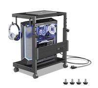 Hovadova Computer Tower Stand with Charge Station and USB Charging Port - Height Adjustable PC Tower Stand, Under Desk CPU Holder Cart with Locking Caster Wheels for Fits Most PC