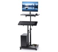 Hovadova Mobile Laptop Stand Desk, Standing or Sitting Rolling Computer Cart with Tower Stand, Adjustable Height 27.5" to 47.2" Portable Laptop Table