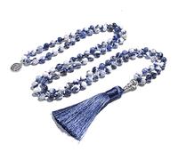 Hovaete 108 Mala Prayer Beads Necklace Natural Stones Meditation Yoga Jewery 108 Hand Knotted Japa Mala Beaded Long Tassel Necklace with Tree of Life Pendant for Men and Women, suit, Stone, No