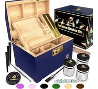 HOVANZO Premium Large Bamboo Stash Box with Rolling Tray, Locking Storage Box, Smell Proof Container, Accessories (Blue)
