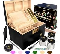 HOVANZO Premium Large Bamboo Storage Box with Combination Lock - Decorative Box Set - Large Wooden Container - Decorative Wood Storage with Accessories - Wood Kit with Glass Jars