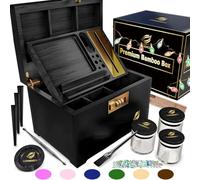 HOVANZO Premium Large Bamboo Storage Box with Combination Lock - Decorative Box Set - Large Wooden Container - Decorative Wood Storage with Accessories - Wood Kit with Glass Jars