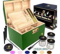 HOVANZO Premium Large Bamboo Storage Box with Combination Lock - Decorative Box Set - Large Wooden Container - Decorative Wood Storage with Accessories - Wood Kit with Glass Jars