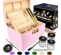 HOVANZO Premium Large Bamboo Storage Box with Combination Lock - Decorative Box Set - Large Wooden Container - Decorative Wood Storage with Accessories - Wood Kit with Glass Jars