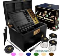 HOVANZO Premium Large Bamboo Storage Box with Combination Lock - Decorative Box Set - Large Wooden Container - Decorative Wood Storage with Accessories - Wood Kit with Glass Jars
