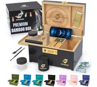 HOVANZO Upgraded Premium Large Bamboo Box - Locking Storage Decorative Box with Combination Lock - Wood Kit with lid - Wooden Locking Storage with Removable Tray and Jars