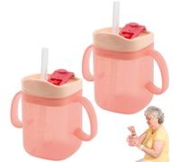 HOVCEH 2 PCS Elderly Spill Proof Cups, 280 ml Unspillable Cup with 2 Handles, Elderly Drinking Cup, Feeding Cup Drinking Cup with Lid and Straw, Adult Sippy Cups for The Elderly Non Spill