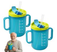 HOVCEH 2 PCS Elderly Spill Proof Cups, 280 ml Unspillable Cup with 2 Handles, Elderly Drinking Cup, Feeding Cup Drinking Cup with Lid and Straw, Adult Sippy Cups for The Elderly Non Spill (Blue)