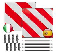 HOVCEH 2Pcs Aluminium Warning Sign for Italy/Spain, 2 in 1 Red White Striped Warning sign with 8 Tie Down Strap, PVC Rear WarningSign for Rear Carrier, Bicycle Carrier, Caravan Towing (50X50cm)