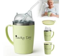 HOVCEH 350ml Adult Sippy Cup, 3-in-1 Elderly Spill Proof Cups, Beakers for Elderly with Lid and 30cm Straw, Spill Proof Adult Sippy Cup with Handle,Stainless Steel Dysphagia Cups for Elderly Patient