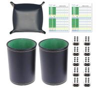 HOVCEH Dice Cup Set, Puzzle Cups, 2 Pieces Kniffel Cups, Leather Dice Cups, Puzzle Game with 10 Dice, 1 Dice Board, 100 Playing Paper, Shock Set for Family and Friends