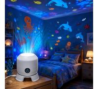 HOVCEH Dynamic Rotating LED Projector, Ocean Projector Children, Rechargeable & USB Powered, LED Projector Underwater World, Static / Dynamic Modes, for Bedroom, Children's Room, Room Decoration
