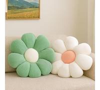HOVCEH Flower Pillow, 2Pack Cute Daisy Cushion, Green + White Flower-Shaped Floor Pillow, 40cm Preppy Flowers Cushion Room Decor for Bedroom,Sofa, Couch