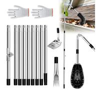 HOVCEH Gutter Cleaning Tools, 4M/13FT Telescopic Gutter Cleaner kit, Length and Curvature Adjustable Gutter Cleaning Pole with 180° Swivel Head, Gutter Scoop, Brushe for for Removes Leaf Debris