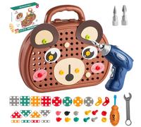 HOVCEH Kids Tool Set, 203PCS Magic Montessori Play Toolbox Bear with Electric Drill and Screw Set, Kids Tool Box, Creative Mosaic Puzzle Pretend Play DIY Set with Storage Box (Brown Bear)
