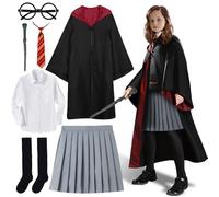 HOVCEH Wizard Cloak Magic Robe Costume Girls, 7Pcs Wizard Costume Magic School Uniform for Child And Adult, Wizard Robe Magician Costume Cosplay with Wizard Cape Socks Wand Tie Glasses Frame