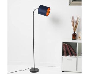 Hove Metal Floor Lamp with Velvet Navy Shade and Copper Lining