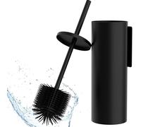 Hovea - Wall Mounted Toilet Brush Set - Silicone Brush & Metal Holder - Matte Black - No Drill - Wall Fixing with Sticker or Screws - Rubber Hygienic Cleaning Brush - WC3610