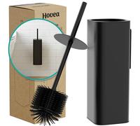 Hovea - Wall Mounted Toilet Brush Set - Silicone Brush & Metal Holder - Matte Black - No Drill - Wall Fixing with Sticker or Screws - Rubber Hygienic Cleaning Brush - WC3680