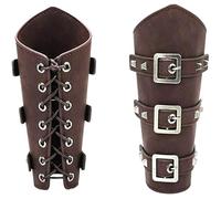 HoveeLuty 1 Pair Arm Guards, Faux PU Leather Bracers One Size Buckle Armor Adjustable Medieval Armor, Vintage Viking for Role Play Cosplay Arm Guards Knight Leather Bracers