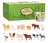 HoveeLuty 12Pcs Farm Animals Set, Realistic Farm Animal Toys Includes Rooster, Goat, Bull and More Educational Learning Toys Birthday Gift Cake Topper Animal Figurines for Kids Boys Girls