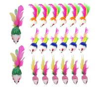 HoveeLuty 20PCS Cat Mouse Toy, 2" Colorful Mouse Toys for Cats with Feathers Tail Interactive Cat Balls Plush Toys for Indoor Cats Ball Toy Balls