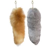 HoveeLuty 2Pcs Fox Tail Keychain, Soft Furry Fox Tail, Realistic Color, Stylish Keychain Clip for Costumes, Bags, and Daily Wear Therian Faux Furry
