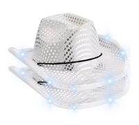 HoveeLuty 2Pcs Sequin Cowboy Hat, Sparkly Glitter LED Light Up Cow Hat, Western Style Metallic Disco Cowgirl Cap for Carnival