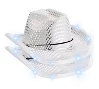 HoveeLuty 2Pcs Sequin Cowboy Hat, Sparkly Glitter LED Light Up Cowboy Hat, Western Style Metallic Disco for Carnival, Themed Parties, Dance Performance Silver