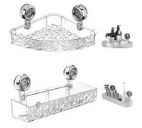 HoveeLuty 2Pcs/Set Suction Cup Shelf Clear Wall Mounted Removable Shower Organizer Suction Waterproof Hollow Shower Suction Shelf for Bathroom Kitchen Home Triangle-Shaped, Rectangle-Shaped