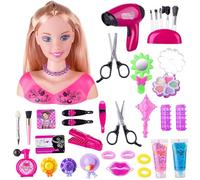 HoveeLuty 35Pcs/Set Doll Head for Hair Styling and Make Up Accessories Set, Colorful Realistic Playset Styling Head Doll for Girls Pretend Play Birthday, Style 2 for Girls