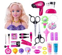 HoveeLuty 35Pcs/Set Doll Head for Hair Styling and Make Up Accessories Set, Colorful Realistic Playset Styling Head Doll for Girls Pretend Play Birthday, Style 1 for Girls