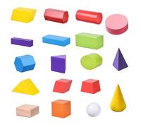 HoveeLuty 3D Shapes for Teaching, 18PCS Wooden Geometric Shapes Blocks, Preschool Learning Multicolored Pattern Blocks for Home School Supplies