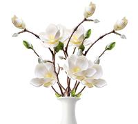 HoveeLuty 3PCS 20.1 Inch Bendable Faux Magnolia Stems, Realistic White Magnolia Branches for Home, Office, Wedding Party, Table Decor