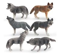 HoveeLuty 6Pcs Wolf Figurine, Realistic Animal Figures Wolf Toys, 6 Different Animal Figures Educational Learning Toys Birthday Gift Set Animals for Kids Boys Girls Figurines