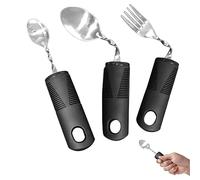 HoveeLuty Adaptive Utensils Stainless Steel Mirror Polishing Bendable Flexible Portable Curved Cutlery Tableware with Plastic Handle Disabled Cutlery for Elderly Patient 3PCS