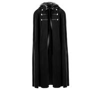 HoveeLuty Black Hooded Cape Furs Collar Warm Gothic Cloak with Silver Buttons Unisex Medieval Cosplay Viking Costume for Holiday Party Renaissance Cloak Viking Cape Medieval