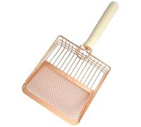 HoveeLuty Cat Litter Scoop, 4mm Grid & 8mm Bar Litter Scoop, 5x5.5 Inch Large Cat Scooper with Wood Handle, Easy Wash Rose Gold Metal with Hook for Owners Pet Supplies