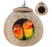 HoveeLuty Coconut Hide for Bird, 4.7-5.3" Natural Screw-On Bird House for Cage with 2.4" Hole, Breathable Moisture-Absorbent House for Small-Sized Nest Cage Accessories