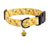 HoveeLuty Cotton Dog Collar with Bee Pattern, Soft Adjustable Pet Collar for Small Medium Large Dogs, Yellow Bee Design with Charm, M Cute Dog Daisy Floral