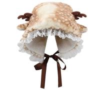 HoveeLuty Deer Hat Christmas Kawaii Hat Elk Beanies with Lace Trim Kawaii Headwear Therian Stuff Y2k Christmas Accessories Furry