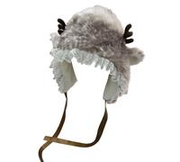HoveeLuty Deer Hat Christmas Kawaii Hat Elk Beanies with Lace Trim Soft Thicken Headwear Therian Stuff Y2k Accessories Christmas Kawaii Furry