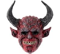 HoveeLuty Devil Mask Scary Realistic Full Face Demon Mask with Ox Horn for Halloween, Masquerade, Cosplay Props, 13.4x14.6 inch Samurai Devil