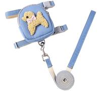 HoveeLuty Dog Backpack Harness, Cute Soft Dog Backpack with Adjustable Leash and Snack Bag for Small Dogs and Cats 2-10kg, Blue Harness with with Pockets
