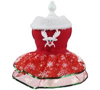 HoveeLuty Dog Christmas Dress Adorable Festive Embroidered Red Dog Christmas Outfit with Reindeer Applique and Snowflake Holiday Pet Costume for Party Photograph Cat Outfit Red Dress