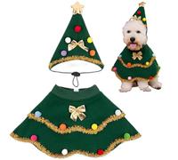 HoveeLuty Dog Christmas Outfit Adorable Tree Cloak Christmas Dog Clothes with Hat & Gold Bows & Colorful Pom Cozy Pet Costumes for Your Furry Friend Puppy Clothes Cat Outfit Cat Costume