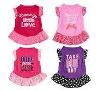 HoveeLuty Dog Dress, 4PCS Cute Printed Dog Princess Dress with Ruffles, Breathable Comfortable Skirt, Reusable Apparel Clothes for Dogs Cats Pet Skirt Puppy Outfits Pet Princess